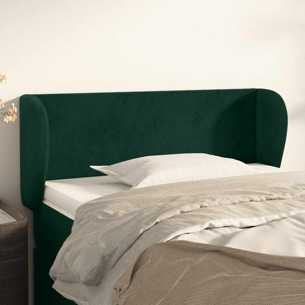 vidaXL Cabeceira de cama c/ abas veludo 93x23x78/88 cm verde-escuro