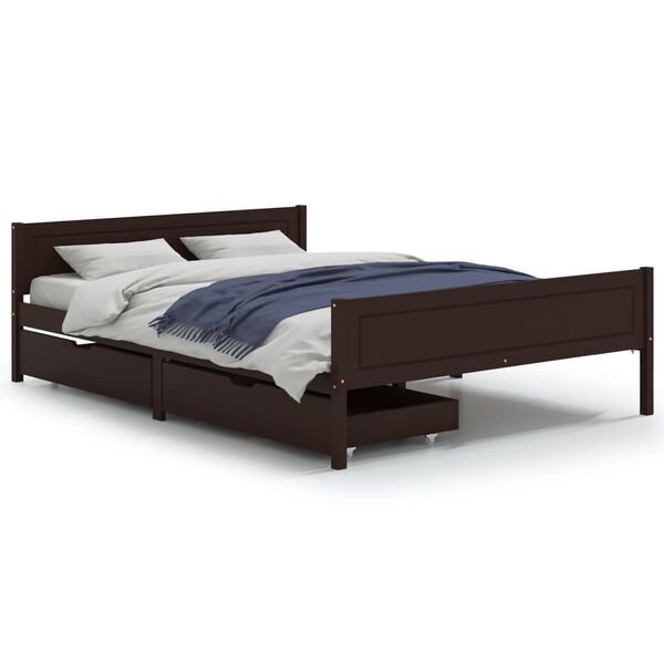 vidaXL Estrutura de cama c/ 2 gavetas 160x200 cm pinho castanho-escuro