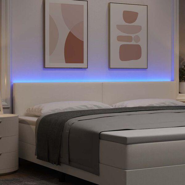 vidaXL Cabeceira LED com luzes de tira LED Creme 200 cm Poli&eacute;ster