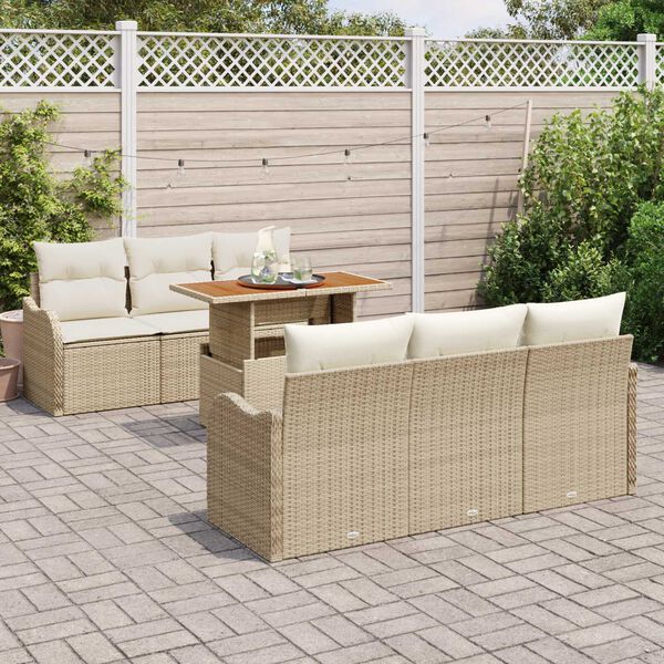 vidaXL Conjunto de Sof&aacute; de Jardim 7 pcs Bege Rattan Sint&eacute;tico