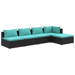 vidaXL 5 pcs conjunto lounge de jardim c/ almofad&otilde;es vime PE preto