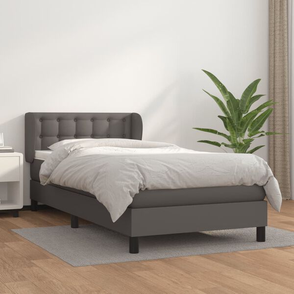 vidaXL Cama com molas/colchão 80x200 cm couro artificial cinza