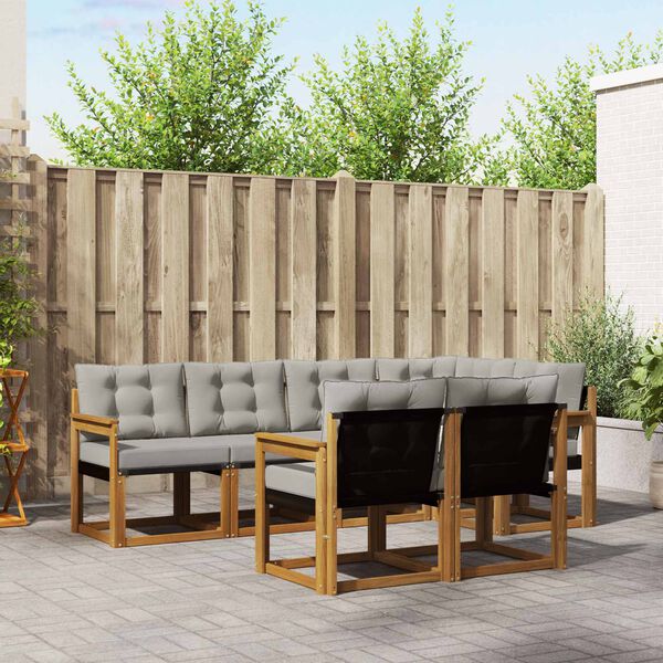 vidaXL Conjunto de Sof&aacute;s para Exterior 7 pcs Cinza Natural e Claro