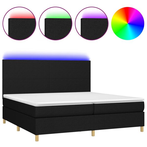 vidaXL Cama box spring c/ colch&atilde;o e LED 200x200 cm tecido preto