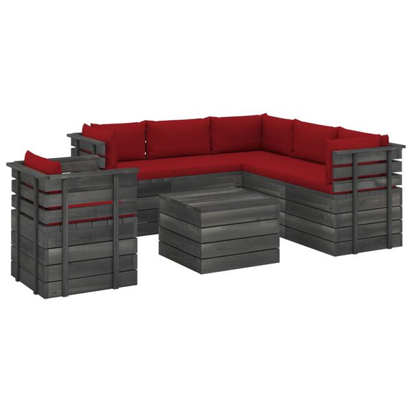 vidaXL 7 pcs conjunto lounge de paletes com almofad&otilde;es pinho maci&ccedil;o