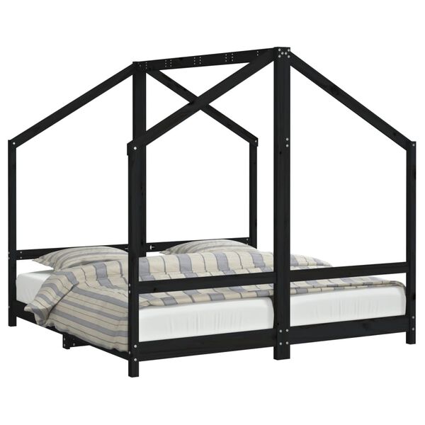 vidaXL Estrutura de cama infantil 2x(80x160) cm pinho maciço preto
