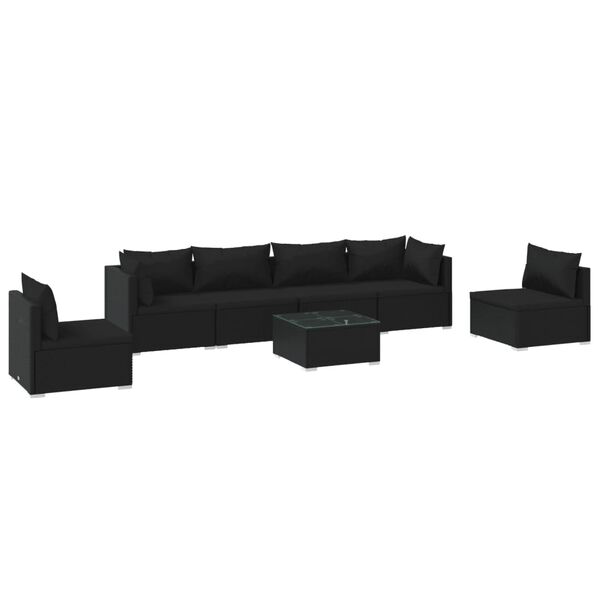 vidaXL 7 pcs conjunto lounge de jardim c/ almofad&otilde;es vime PE preto