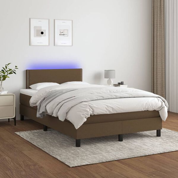 vidaXL Cama box spring c/ colch&atilde;o/LED 120x200cm tecido castanho-escuro