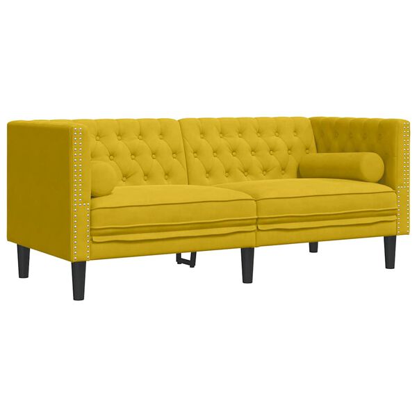 vidaXL Sof&aacute; chesterfield com rolos 2 lugares veludo amarelo