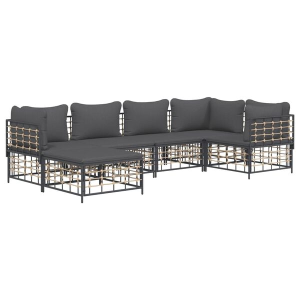 vidaXL 6 pcs conjunto lounge de jardim c/ almofadões vime PE antracite