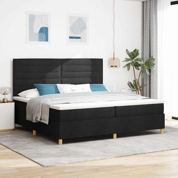 vidaXL Cama Box com colch&atilde;o com cabeceira Preto 200 x 200 cm tecido