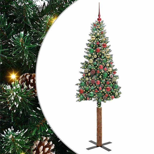 vidaXL Árvore de Natal Slim com 300 LEDs Verde e Branco 210 cm