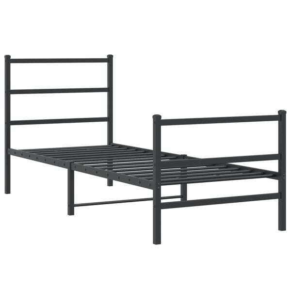 vidaXL Estrutura de cama com cabeceira e p&eacute;s 75x190 cm metal preto