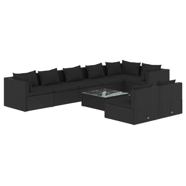 vidaXL 9 pcs conjunto lounge de jardim c/ almofad&otilde;es vime PE preto