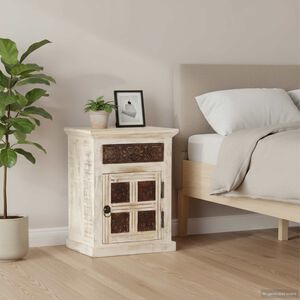vidaXL Mesa de cabeceira 40x30x50cm madeira de mangueira maci&ccedil;a branco
