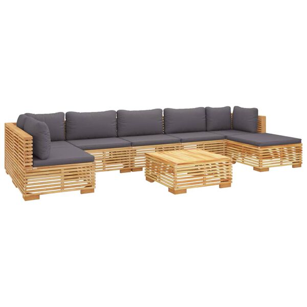 vidaXL 8 pcs conjunto lounge jardim c/ almofad&otilde;es madeira teca maci&ccedil;a