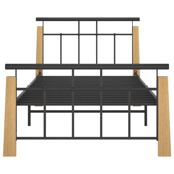 vidaXL Estrutura de cama 90x200 cm metal e madeira de carvalho maci&ccedil;a