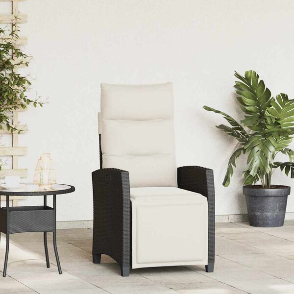 vidaXL Cadeira de jardim reclin&aacute;vel com mesa de apoio vime PE preto