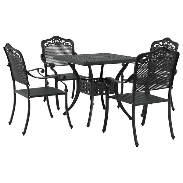 vidaXL Conjunto de Mesa de Jardim 5 pcs Preto Alum&iacute;nio Fundido
