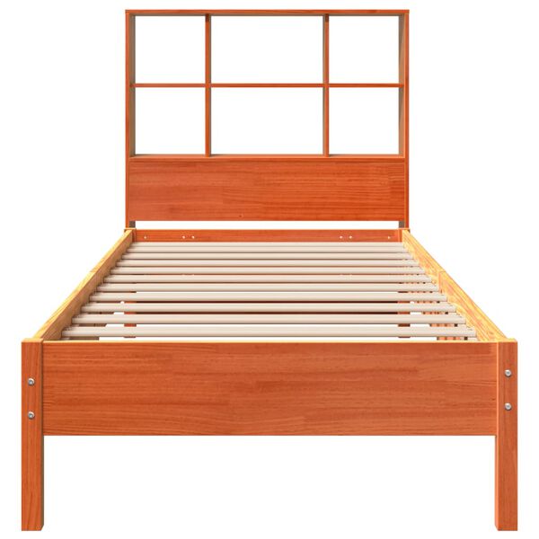 vidaXL Cama com estante sem colch&atilde;o 90x200cm pinho maci&ccedil;o castanho-mel