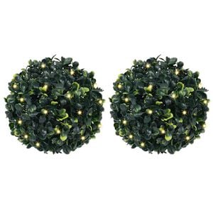 vidaXL Bolas artificiais de buxo com luzes LED 2 pcs verde 22 cm
