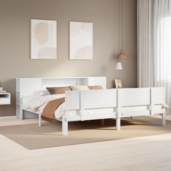 vidaXL Cama com estante sem colchão 180x200 cm pinho maciço branco