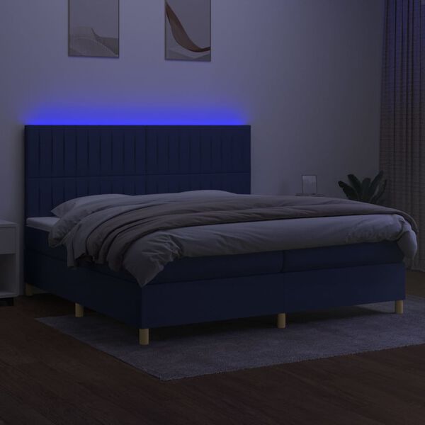 vidaXL Cama box spring c/ colch&atilde;o e LED 200x200 cm tecido azul