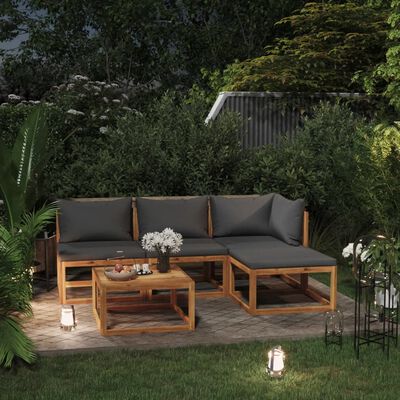 vidaXL 5 pcs conjunto lounge de jardim c/ almofadões acácia maciça