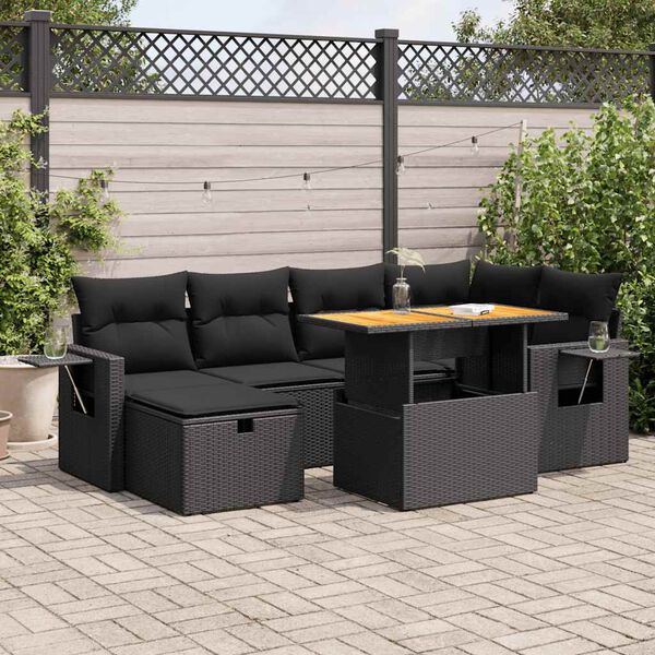 vidaXL 8 pcs conjunto sof&aacute;s jardim com almofad&otilde;es vime PE/ac&aacute;cia preto