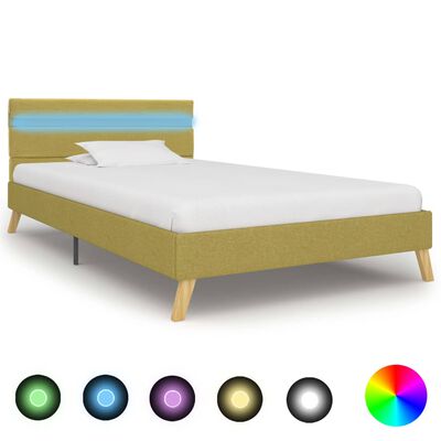 vidaXL Estrutura de cama com LED 90x200 cm tecido verde
