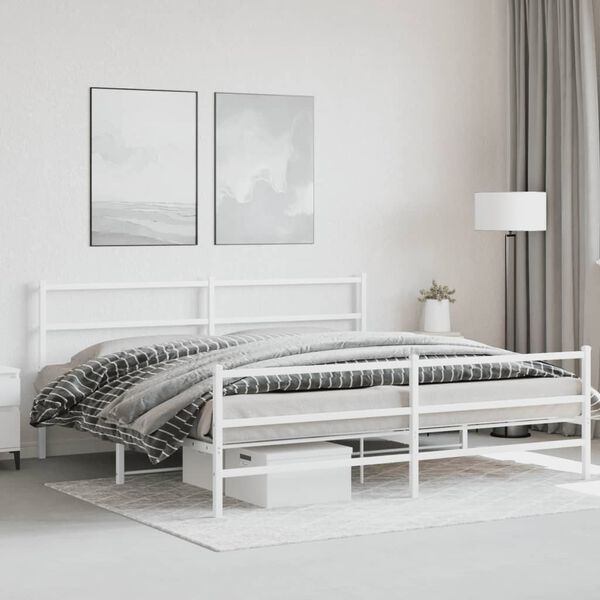 vidaXL Estrutura de cama com cabeceira e p&eacute;s 193x203 cm metal branco