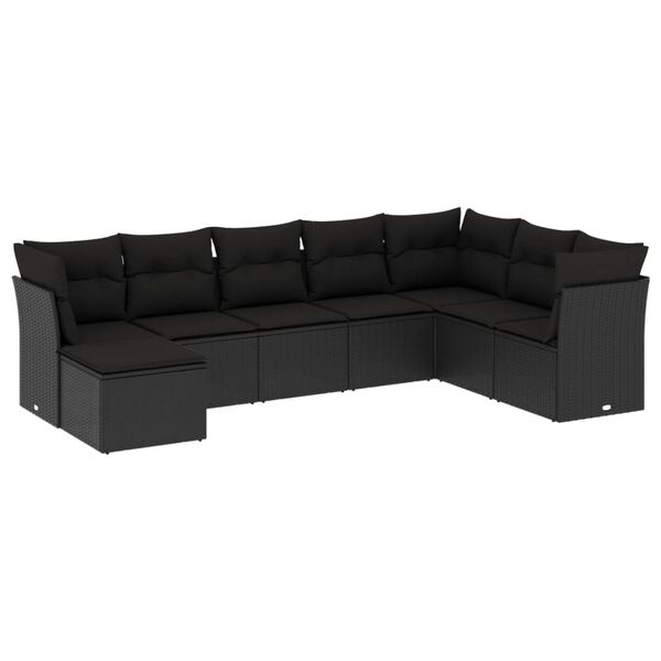 vidaXL 8 pcs conjunto sof&aacute;s de jardim com almofad&otilde;es vime PE preto