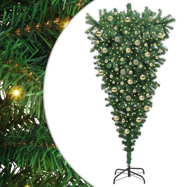 vidaXL &Aacute;rvore de Natal Artificial Pr&eacute;-iluminada Deitada para Cima com Conjunto de Bolas