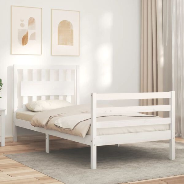 vidaXL Estrutura de cama com cabeceira 90x200 cm madeira maci&ccedil;a