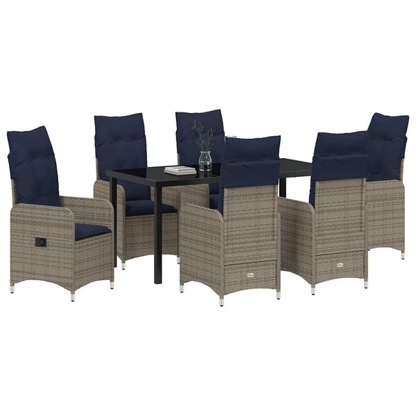 vidaXL Conjunto de Mesa e Cadeiras 7 pcs Cinzeto Rattan de PE