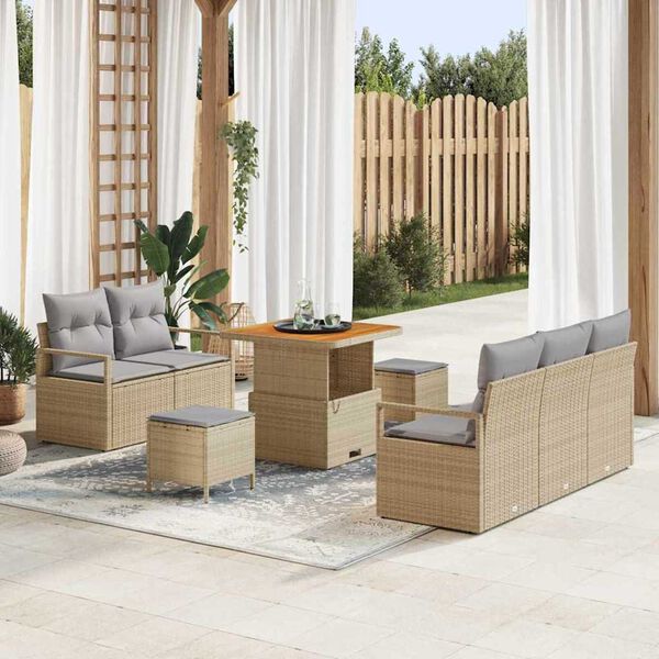 vidaXL Conjunto de Sof&aacute; de Jardim 8 pcs Bege e Cinza Claro