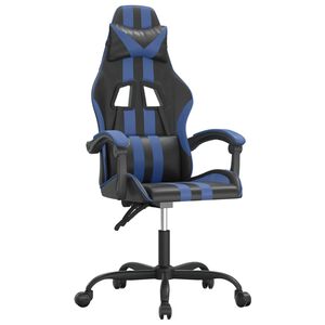 vidaXL Cadeira gaming girat&oacute;ria couro artificial preto e azul