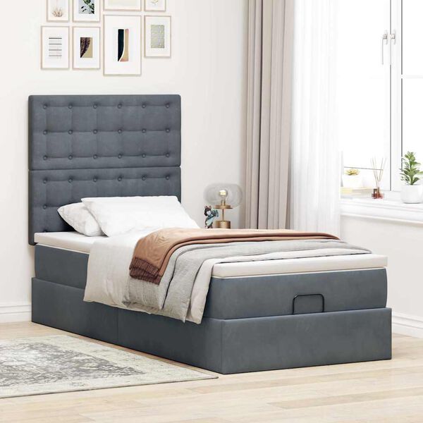 vidaXL Estrutura cama otomana colch&otilde;es 80x200cm veludo cinzento escuro