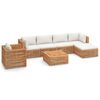 vidaXL 7 pcs conjunto lounge jardim c/ almofad&otilde;es creme teca maci&ccedil;a