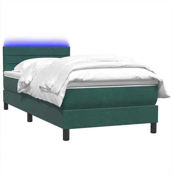 vidaXL Cama box spring c/ colch&atilde;o e LED verde-escuro 80x210 cm veludo