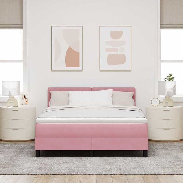 vidaXL Cama Box Spring LED com colch&atilde;o Rosa 140 x 200 cm Veludo