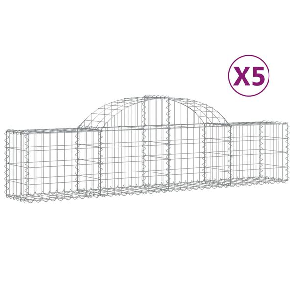 vidaXL Cestos gabi&atilde;o arqueados 5 pcs 200x30x40/60 cm ferro galvanizado
