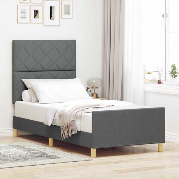 vidaXL Estrutura da Cama Cinzento escuro 100 x 200 cm tecido