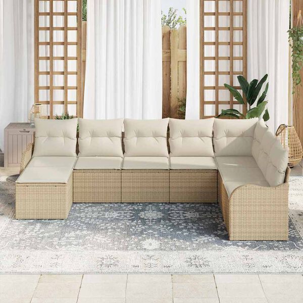 vidaXL Conjunto de Sof&aacute; de Jardim 8 pcs bege e branco Rattan Sint&eacute;tico