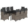 vidaXL 9 pcs conjunto de jantar p/ jardim c/ almofad&otilde;es vime PE cinza