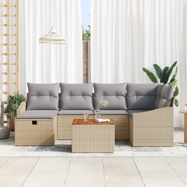 vidaXL Conjunto de Sofá de Jardim 7 pcs Bege Rattan Sintético