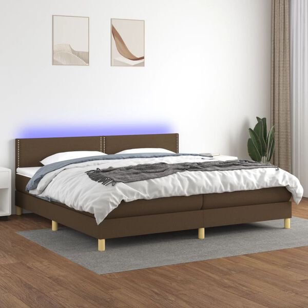 vidaXL Cama box spring c/ colch&atilde;o/LED 200x200cm tecido castanho-escuro