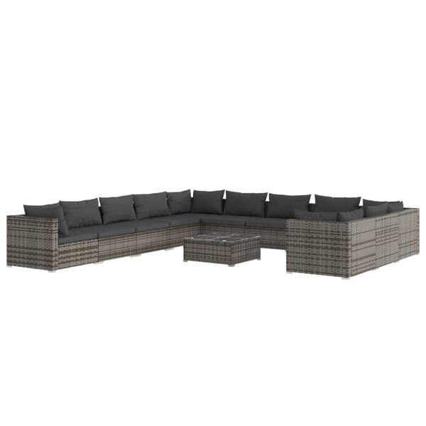 vidaXL 12 pcs conjunto lounge de jardim c/ almofad&otilde;es vime PE cinzento