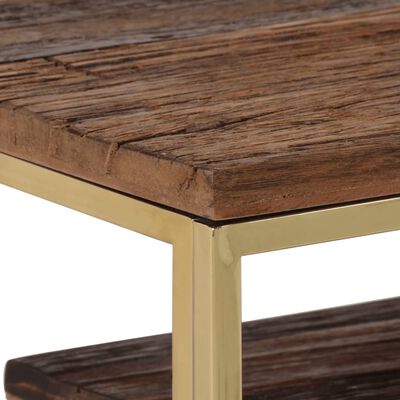 vidaXL Mesa consola aço inoxidável/madeira ferroviária maciça dourado