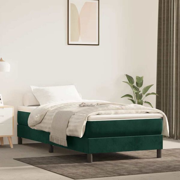 vidaXL Cama boxspring com colch&atilde;o 120x200 cm veludo verde-escuro